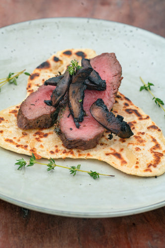 Venison Backstrap With Cheesy Flatbreads